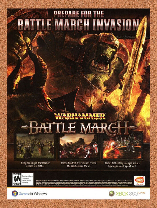 Warhammer Battle March Xbox Original 2007 Ad Authentic Bandai Video Game Promo