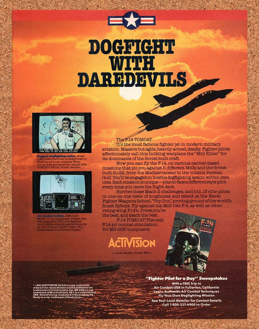 F-14 Tomcat PC Original 1990 Vintage Ad - Video Game Promo
