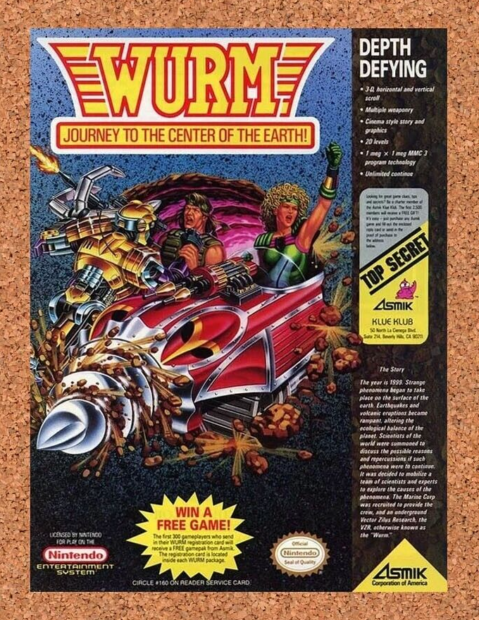 Wurm Journey To The Center Of The Earth NES Original 1992 Ad Authentic Promo