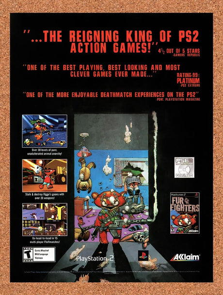 2001 Fur Fighters PS2 Original Advertisement / Retro Wall Art v1