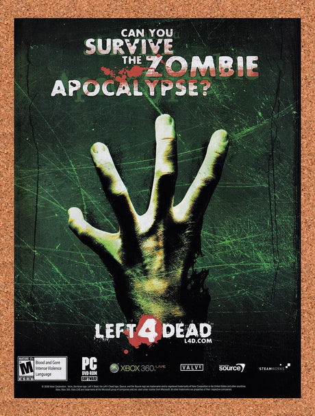 2008 Left 4 Dead Xbox 360 Original Advertisement / Retro Wall Art v2