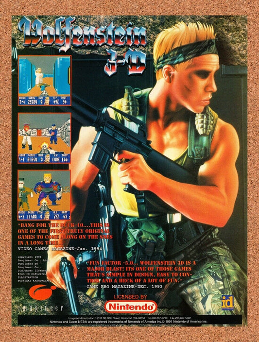 1993 Wolfenstein 3D SNES Original Advertisement / Retro Wall Art v2