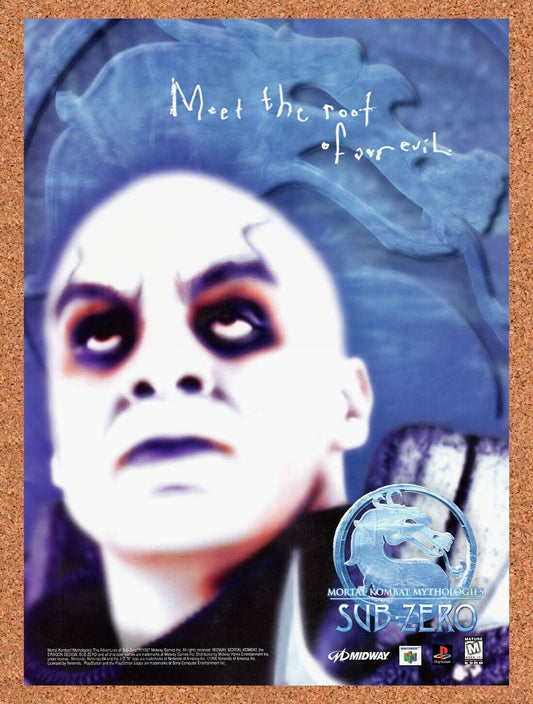 1996 Mortal Kombat Mythologies Sub Zero PS1 Original Ad / Retro Wall Art v2