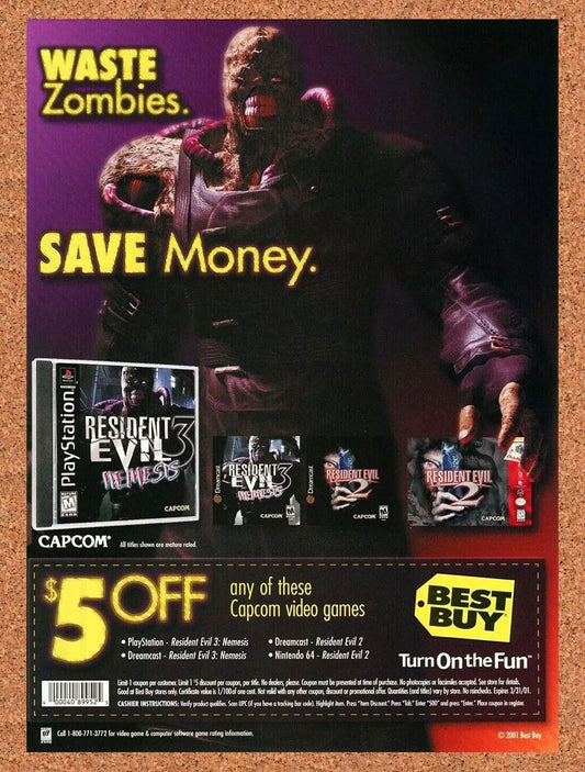 Resident Evil 3 Nemesis PS1 Original 2001 Best Buy Rebate N64 Game Promo Art