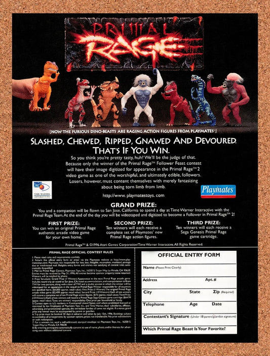 1995 Primal Rage Playmates Action Figures Contest Original Ad / Retro Art v2