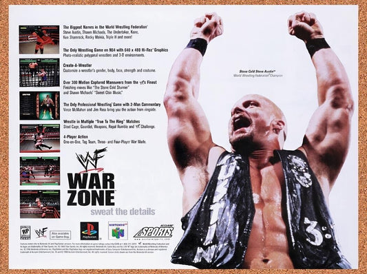 1997 WWF War Zone PS1 Original Advertisement / Retro Wall Art v2