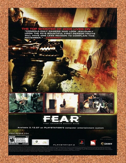 Fear First Encounter Assault Recon Xbox 360 Original 2007 Ad Video Game Promo v1