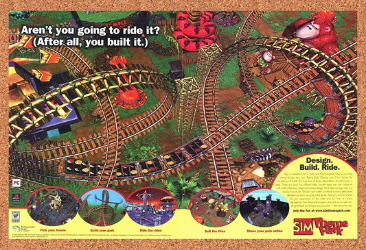 Sim Theme Park PC Original 1998 Print Ad Authentic Video Game Promo v2