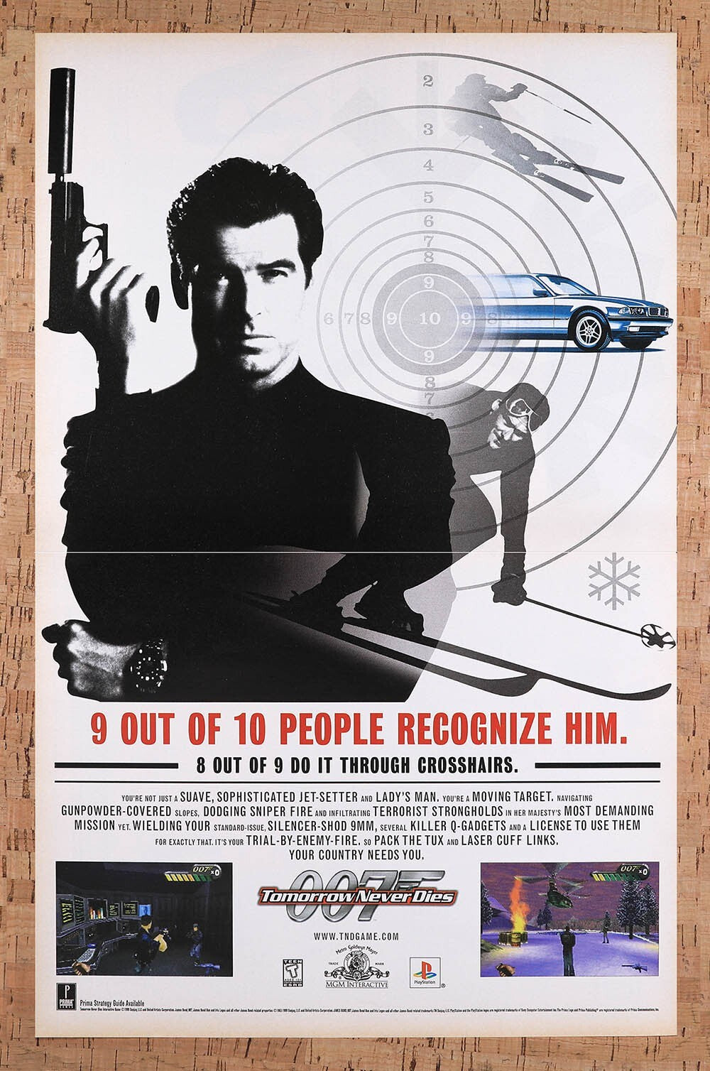 1999 007 Tomorrow Never Dies PS1 Original Advertisement / Retro Wall Art v1