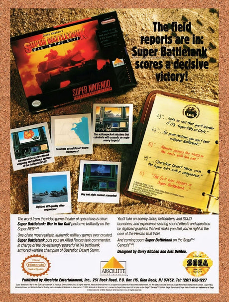 1992 Super Battletank War In The Gulf SNES Original Ad / Retro Wall Art v1