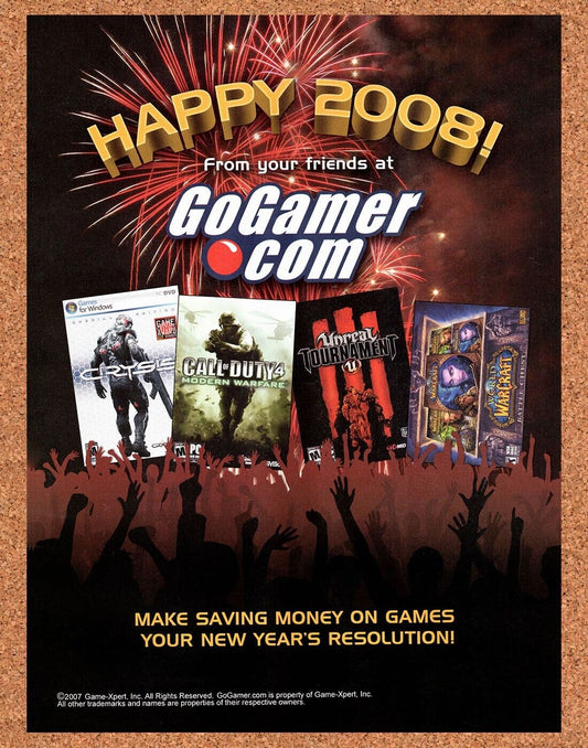 Go Gamer PC Games Original 2007 Vintage Ad - New Years Video Game Promo