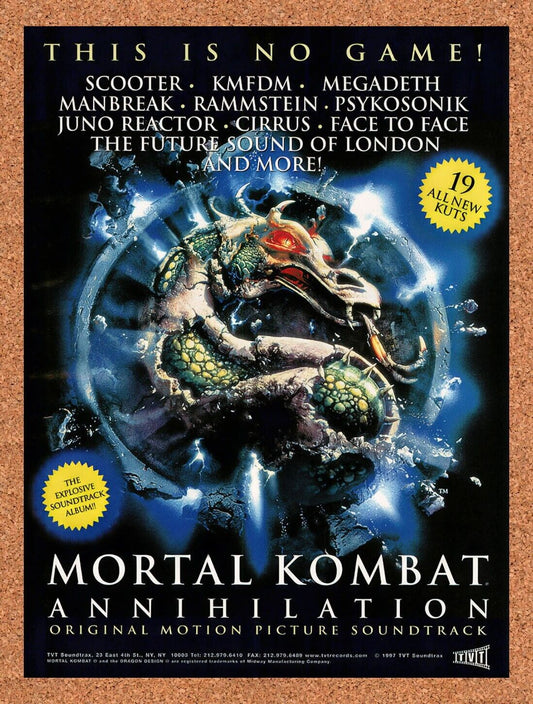 1996 Mortal Kombat Annihilation Original Movie Soundtrack Original Ad / Art v1