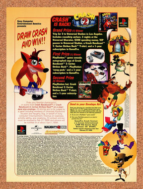 1998 Crash Bandicoot 2 Cortex Strikes Back Art Contest Original Ad / Promo v2