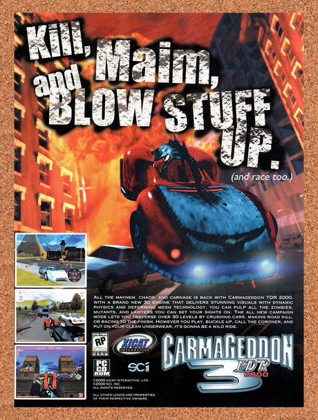 2001 Carmageddon 3 TDR 2001 PC Original Advertisement / Retro Wall Art v1