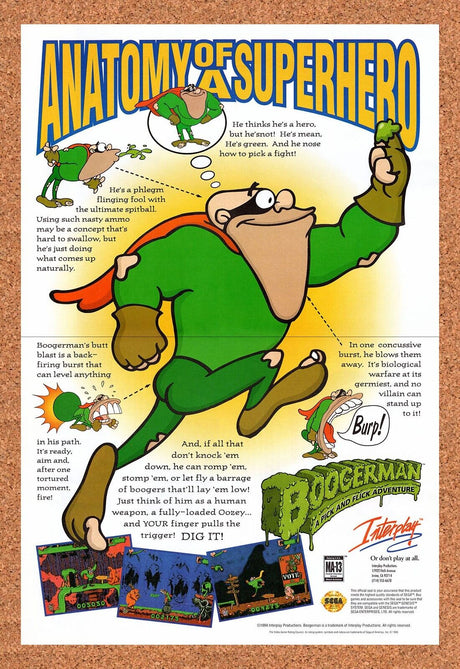 1995 Boogerman Genesis Original Advertisement / Retro Wall Art v1