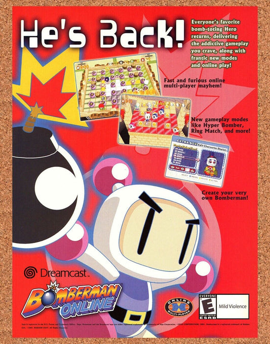 Bomberman Online Dreamcast Original 2002 Ad Authentic Sega Video Game Promo