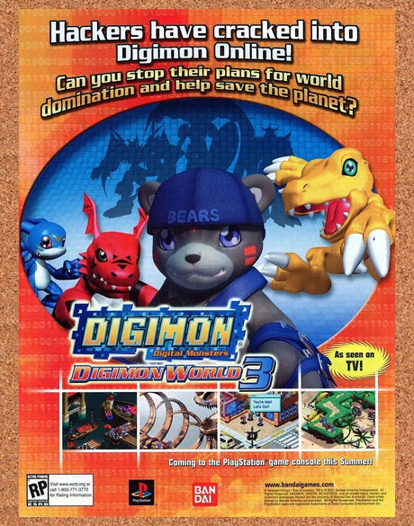 Digimon World 3 PS1 Original 2004 Ad Authentic Bandai Video Game Promo