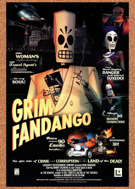 Grim Fandango PC Original 2000 Ad Print Authentic Video Game Promo