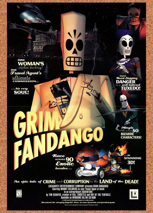 Grim Fandango PC Original 1999 Ad Print Authentic Video Game Promo
