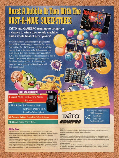1995 Taito Sweepstakes Original Advertisement / Retro Wall Art v7