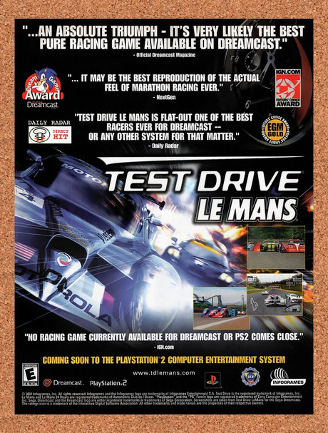 2001 Test Drive Le Mans Dreamcast Original Advertisement / Retro Wall Art v1
