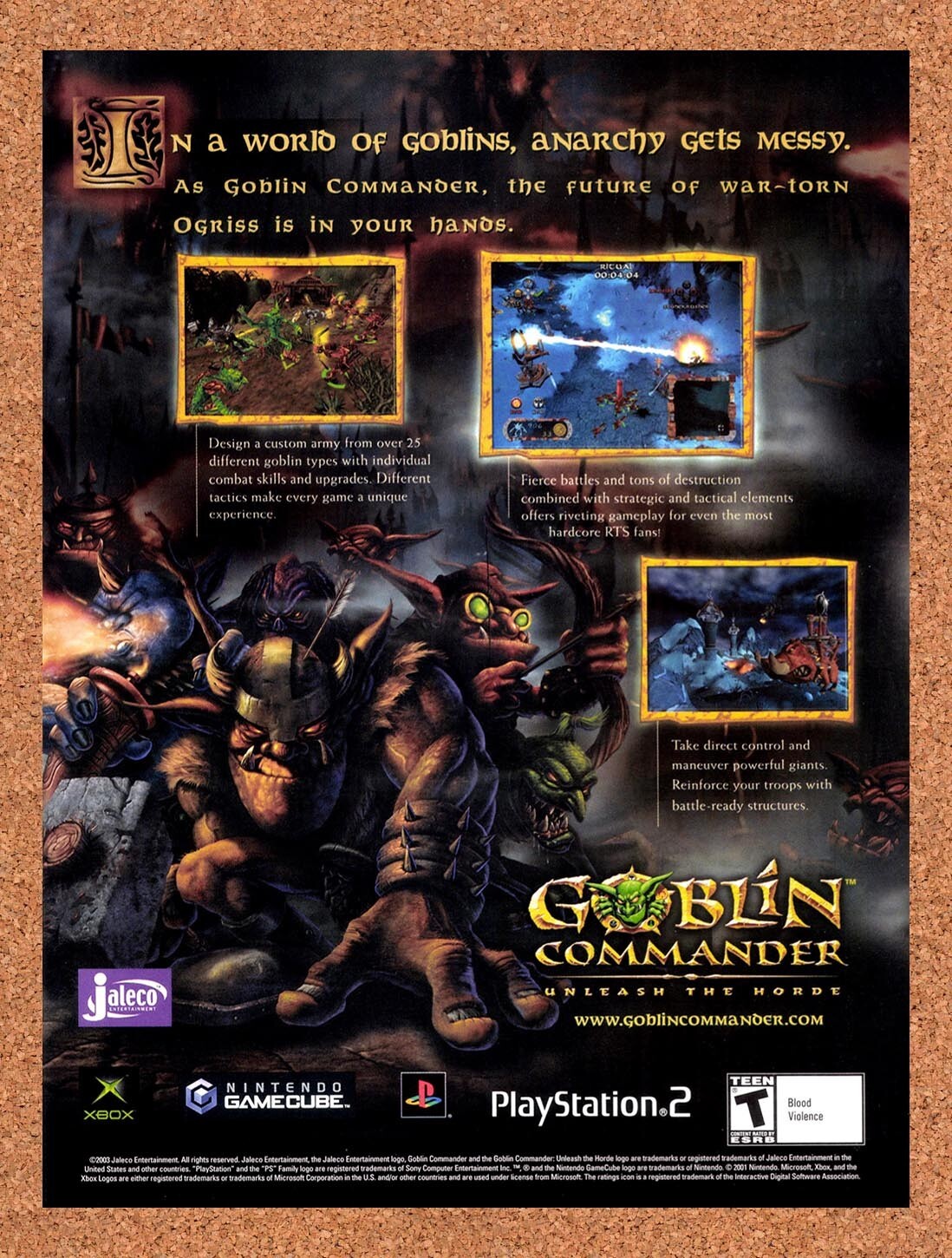 2003 Goblin Commander Unleash The Horde Xbox Original Ad / Retro Wall Art v1