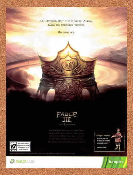 2010 Fable III Xbox 360 Original Advertisement / Retro Wall Art v1