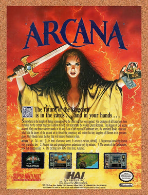 1992 Arcana SNES Original Advertisement / Retro Wall Art v1
