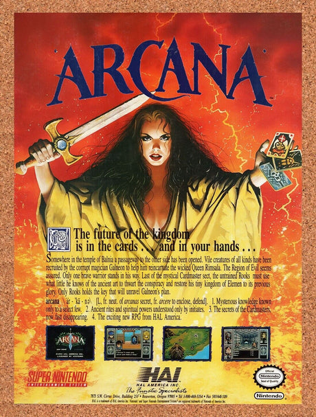 1992 Arcana SNES Original Advertisement / Retro Wall Art v1
