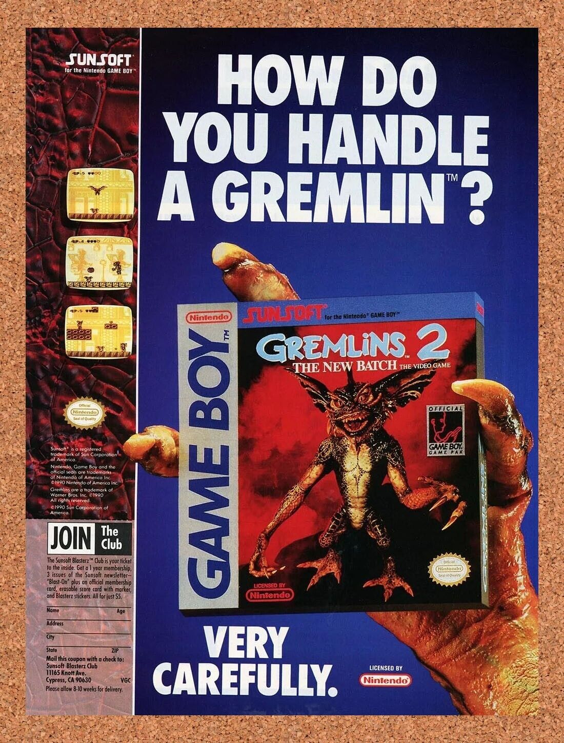 Gremlins 2 Gameboy Original 1992 Ad Authentic Nintendo Video Game Promo