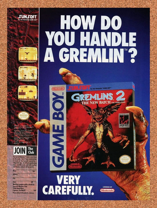 Gremlins 2 Gameboy Original 1991 Ad Authentic Nintendo Video Game Promo