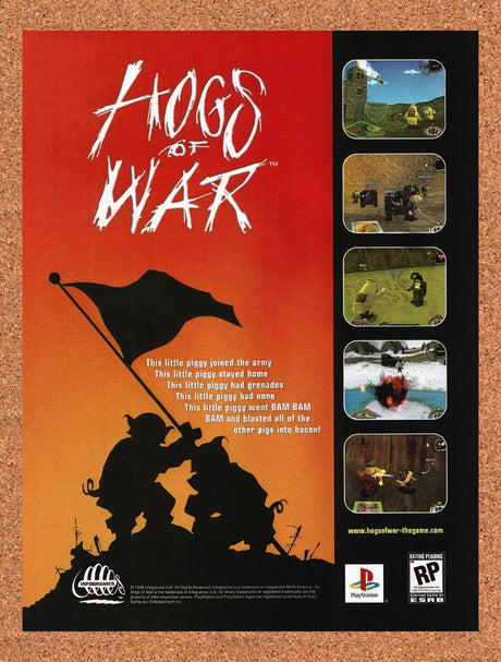 2000 Hogs Of War PS1 Original Advertisement / Retro Promo v1