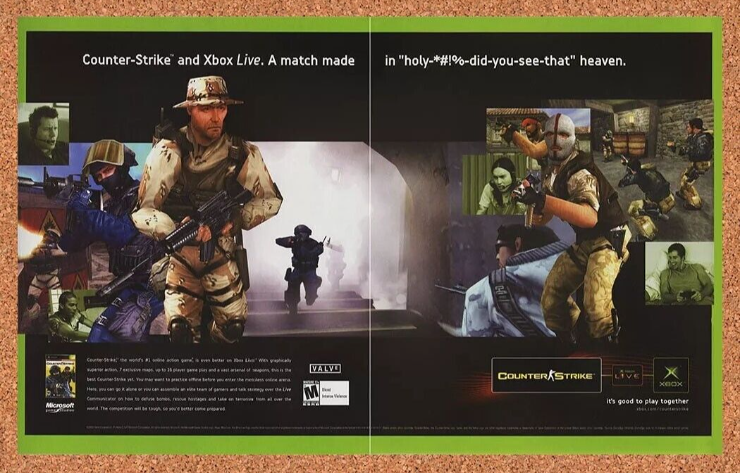 Counter-Strike Xbox Live Original 2005 Ad Authentic Valve FPS Video Game Promo