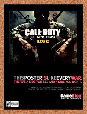 2010 Call Of Duty Black Ops GameStop Original Advertisement / Retro Wall Art v1