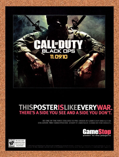 2010 Call Of Duty Black Ops GameStop Original Advertisement / Retro Wall Art v1