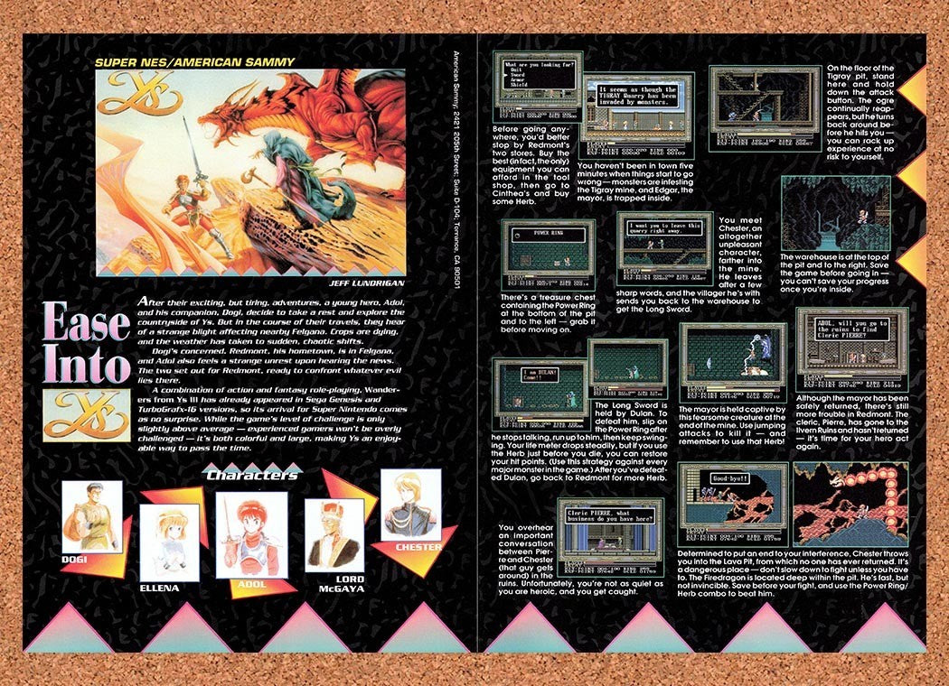 1992 Ys III Wanderers From Ys SNES Original Advertisement / Retro Promo v1
