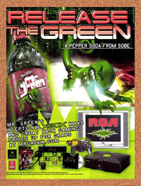 2002 Microsoft Xbox Sobe Mr Green Original Advertisement / Retro Wall Art v10
