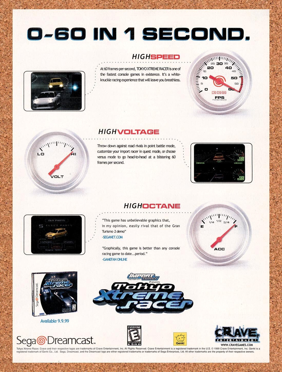 1999 Tokyo Xtreme Racer Dreamcast Original Advertisement / Retro Wall Art v2