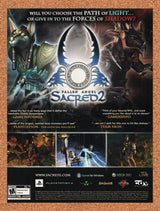 2009 Sacred 2 Fallen Angel Xbox 360 Original Advertisement / Retro Wall Art v2
