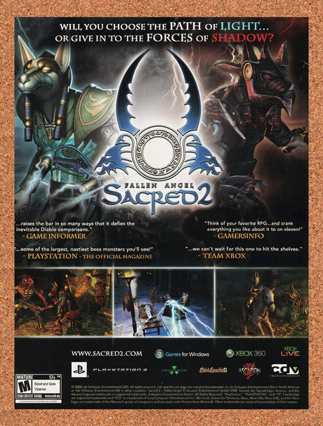 2009 Sacred 2 Fallen Angel Xbox 360 Original Advertisement / Retro Wall Art v2