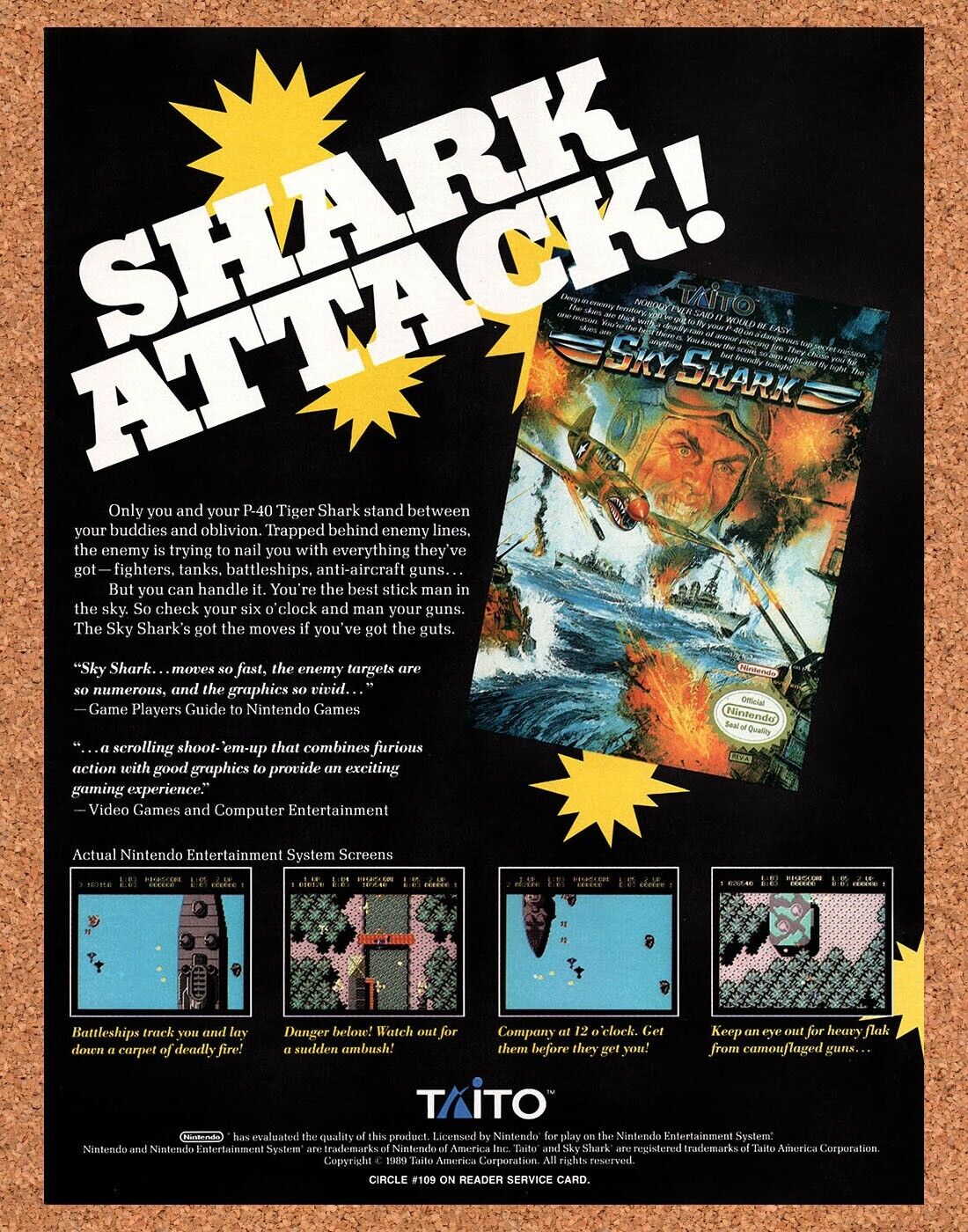 Sky Shark NES Original 1989 Vintage Ad - Video Game Promo