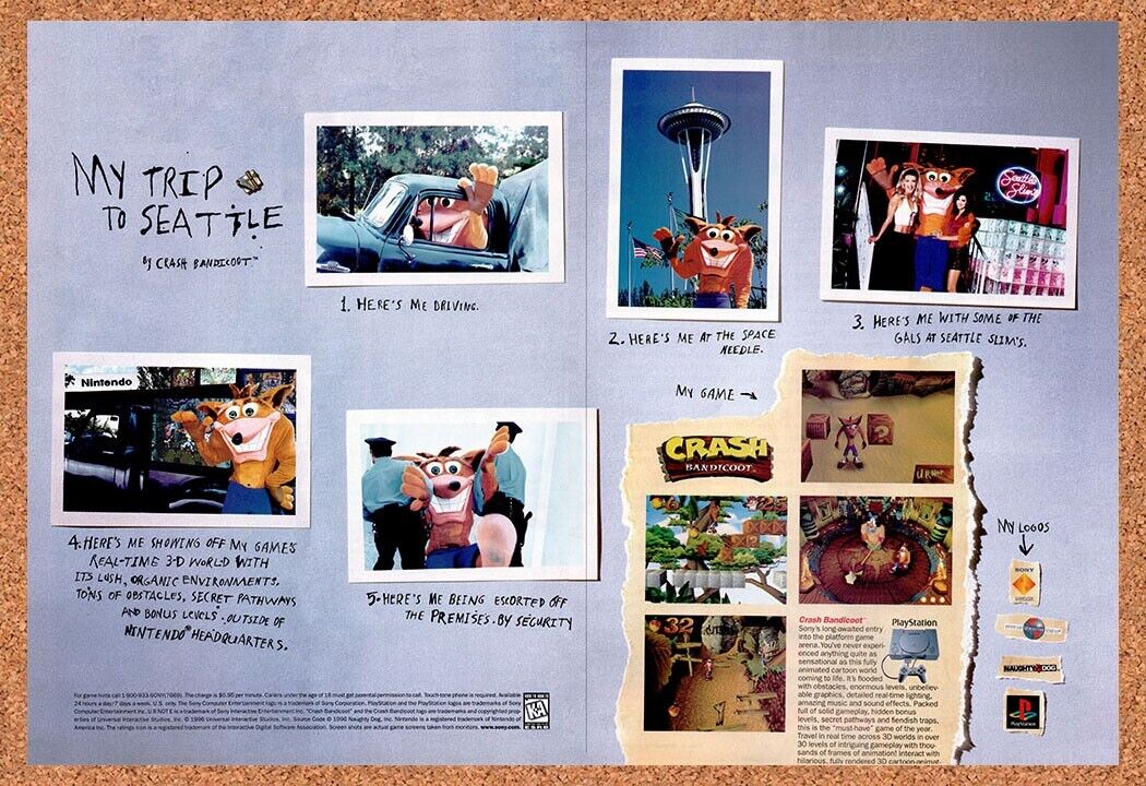 Crash Bandicoot PS1 Original 1995 Vintage Ad - Video Game Promo