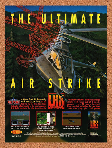 1992 LHX Attack Chopper Genesis Original Advertisement / Retro Promo v1