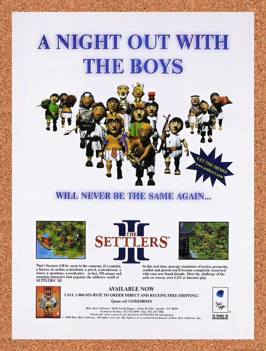 1998 Settlers III PC Original Advertisement / Retro Wall Art v2
