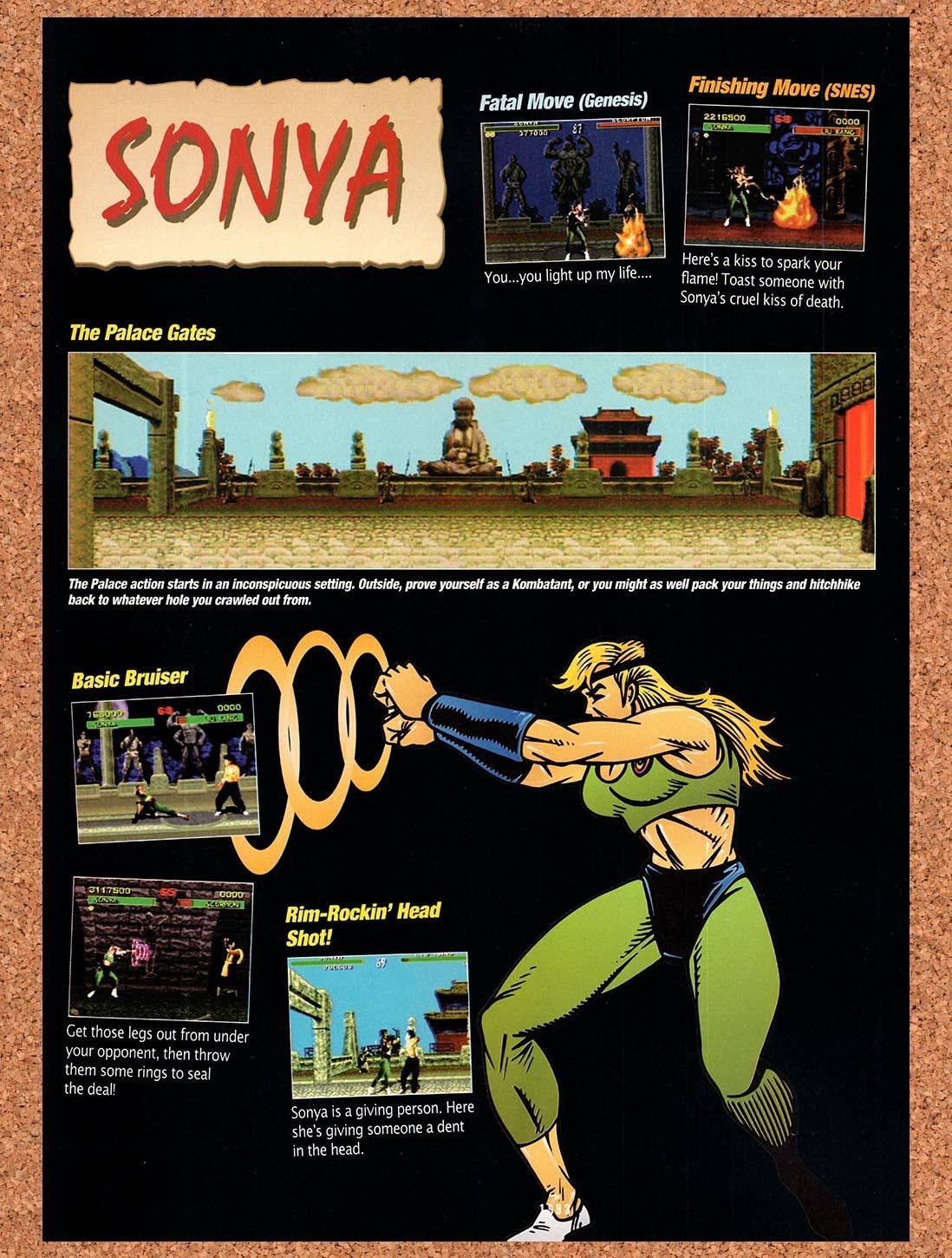 1993 Mortal Kombat Profile Sonya Profile Original Advertisement / Promo vr8