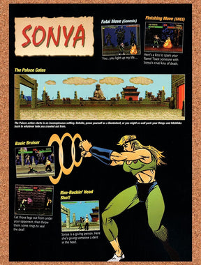 1993 Mortal Kombat Profile Sonya Profile Original Advertisement / Promo vr8