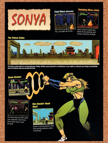 1993 Mortal Kombat Profile Sonya Profile Original Advertisement / Promo vr8