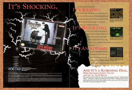 1994 Addams Family Values SNES Original Advertisement / Retro Wall Art v1