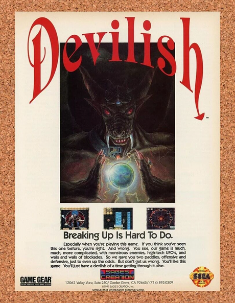 Devilish Game Gear Original 1992 Ad Authentic Retro Sega Video Game Promo