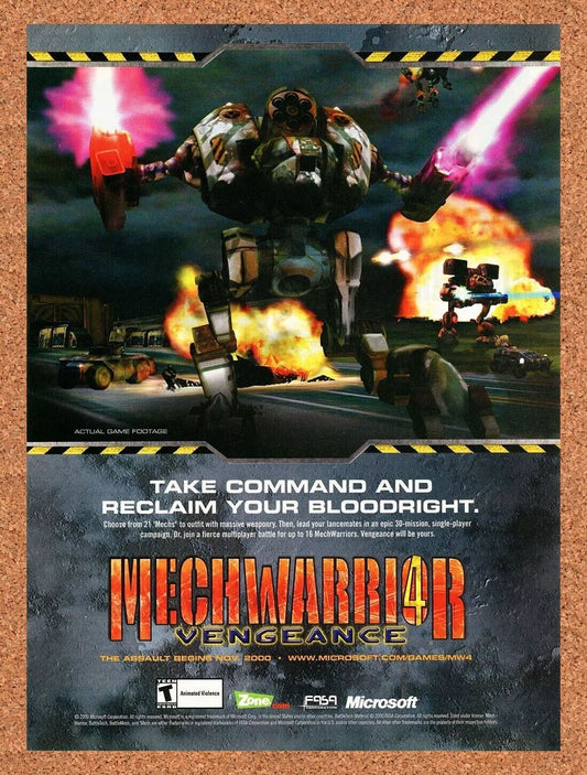 Mechwarrior 4 PC Vengeance Original 2000 Ad Authentic Microsoft Game Promo